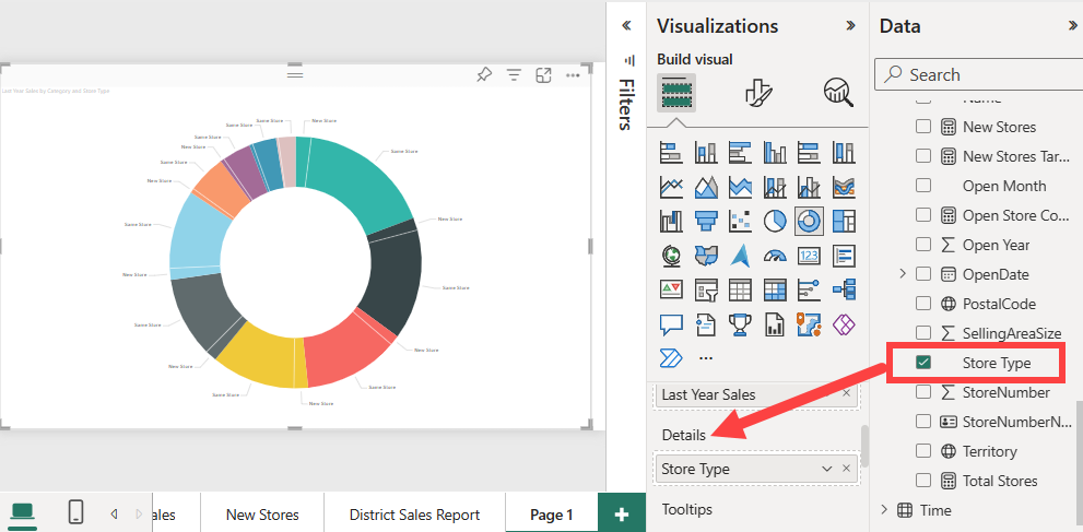 انواع نمودار در Power BI - نمودار دونات